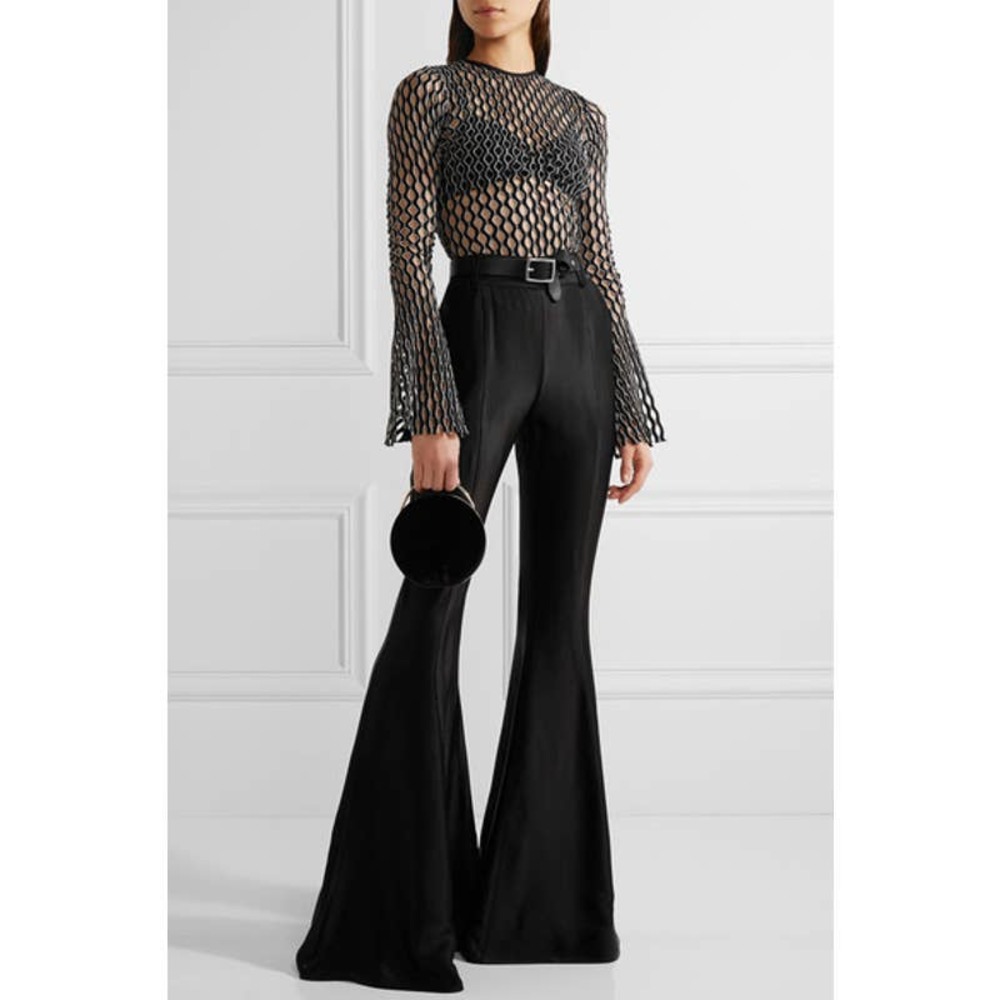 Beaufille Navi Satin-Jacquard Flared Pants 4 Black